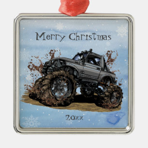 Ornement Carré Argenté Personnaliser Big Monster truck Off Road Adventure