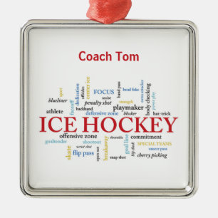 Ornement Carré Argenté Personnaliser, Merci d'entraîneur de hockey sur gl