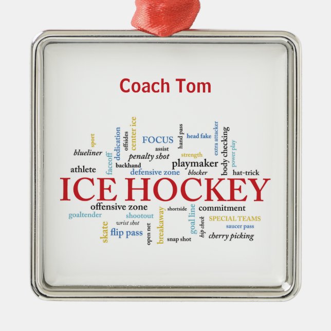 Ornement Carré Argenté Personnaliser, Merci d'entraîneur de hockey sur gl (Devant)