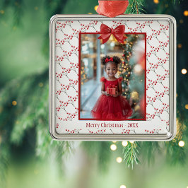 Ornement Carré Argenté Personnaliser Photo Joyeux Noël