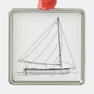 Ornement Carré Argenté Petit voilier en bois - sloop des Caraïbes