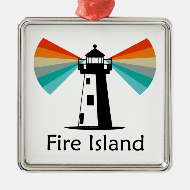 Ornement Carré Argenté Phare de Fire Island Arc-en-ciel (Devant)