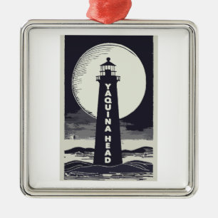 Ornement Carré Argenté Phare de Yaquina Head Oregon Moon