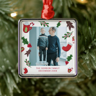Ornement Carré Argenté Photo Christmas Cute Cookies