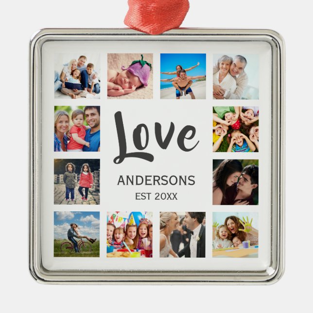 Ornement Carré Argenté Photo Custom Family Collage Personnalité de White (Devant)