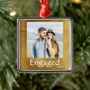 Ornement Carré Argenté Photo de Noël personnalisée pour les fiancés
