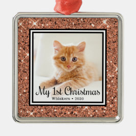 Ornement Carré Argenté Photo du 1er Noël de chaton