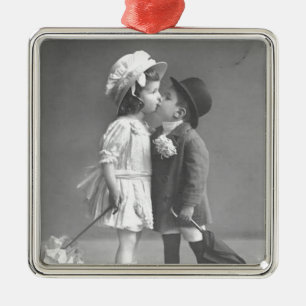 Ornement Carré Argenté Photo Young Love c 1920