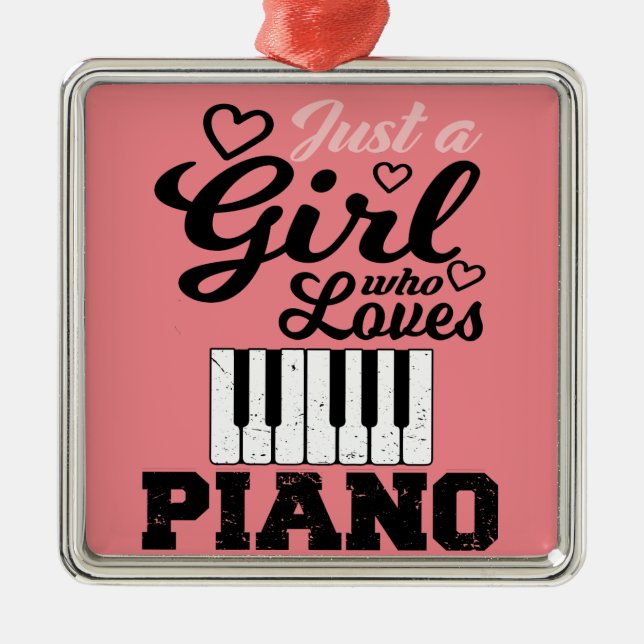 Ornement Carré Argenté Piano Girl Noël Invitation Magnet métal Orna (Devant)