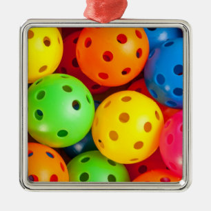 Ornement Carré Argenté Pickleball coloré