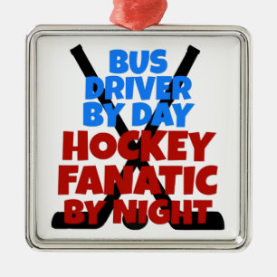 Ornement Carré Argenté Pilote d'autobus de hockey