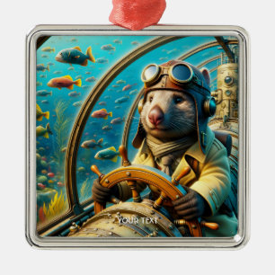 Ornement Carré Argenté Pilote Wombat mignon Imaginaire sous-marin