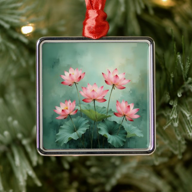 Ornement Carré Argenté Pink Lotus Artwork  (Arbre)