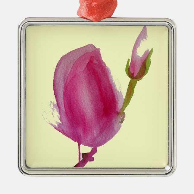 Ornement Carré Argenté Pink magnolia watercolour flower art (Devant)
