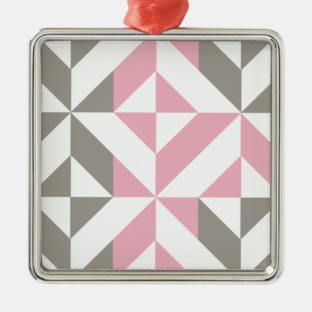 Ornement Carré Argenté Pink Raspberry and Silver Geometric ZigZag (Devant)
