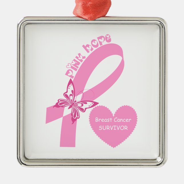 Ornement Carré Argenté Pink Ribbon Pink Hope Sensibilisation au cancer du (Devant)