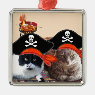 Ornement Carré Argenté PIRATE CATS, Parlez comme un jour de pirates