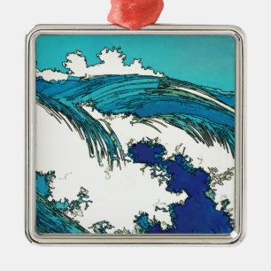 Ornement Carré Argenté PixDezines konen uehara vagues océaniques, 上原