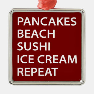 Ornement Carré Argenté Plage Crêpes Sushi Glace Répéter