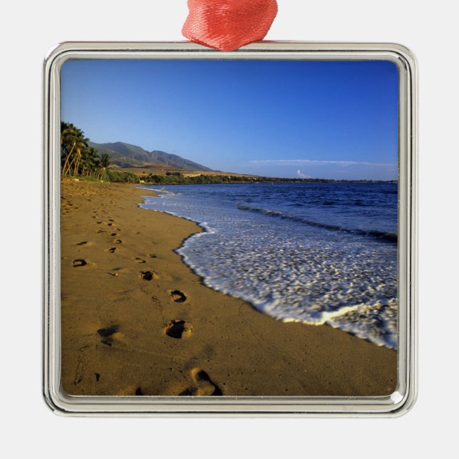 Ornement Carré Argenté Plage de Kaanapali, Maui, Hawaii, États-Unis (Devant)