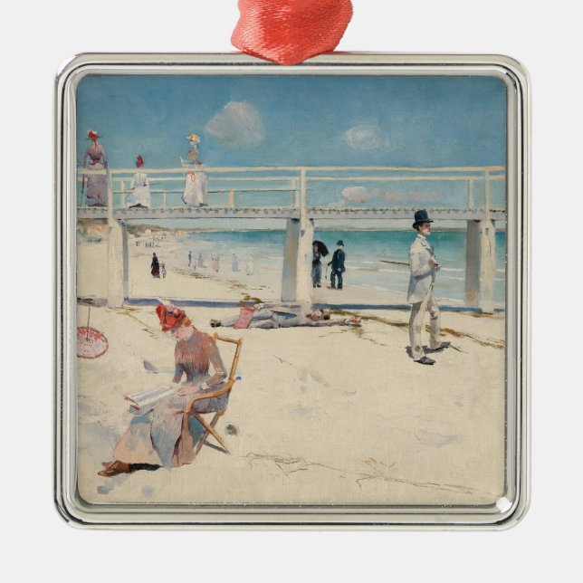 Ornement Carré Argenté Plage (Vacances à Mentone) (Art australien) (Devant)