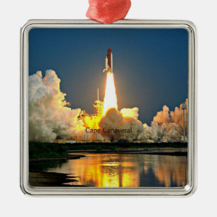 Ornement Carré Argenté Plaque de lancement de Cape Canaveral