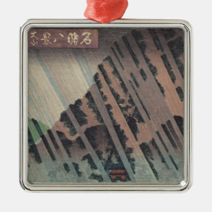 Ornement Carré Argenté Pluie de nuit sur Oyama, c.1830