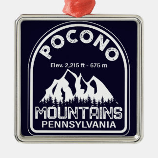 Ornement Carré Argenté Poconos Pennsylvania PA Mountain Gift Retro