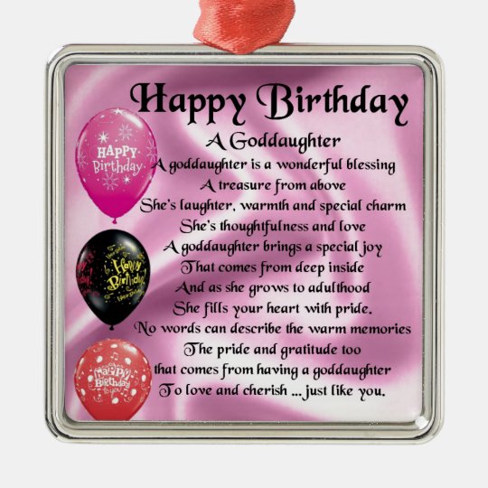 Ornement Carre Argente Poeme De Filleule Joyeux Anniversaire Zazzle Ch