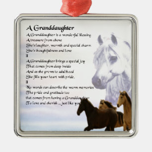 Ornement Carré Argenté Poème de Grandaughter de chevaux