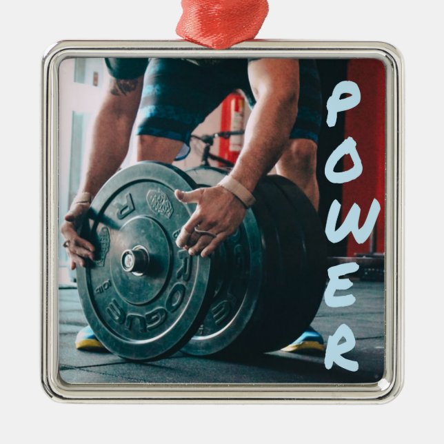 Ornement Carré Argenté Poids de l'énergie Lifting Gym Health (Devant)