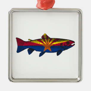 Ornement Carré Argenté Poisson Arizona Drapeau truite