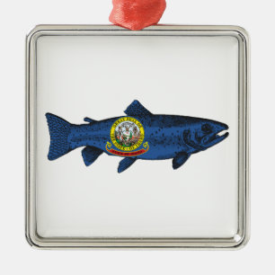 Ornement Carré Argenté Poisson Idaho truite