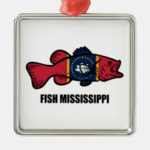 Ornement Carré Argenté Poisson Mississippi