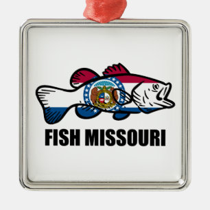 Ornement Carré Argenté Poisson Missouri