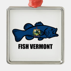 Ornement Carré Argenté Poissons du Vermont