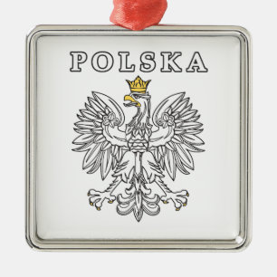 Ornement Carré Argenté Polska avec aigle polonais