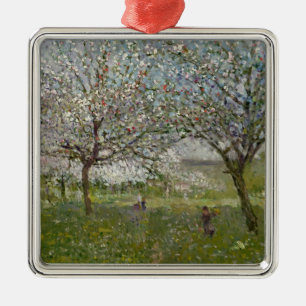 Ornement Carré Argenté Pommiers En fleur
