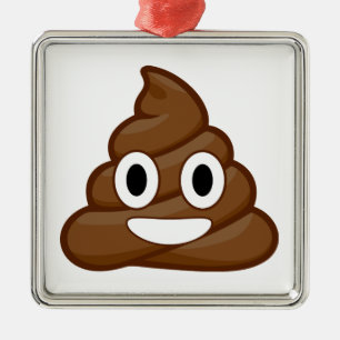 Ornement Carré Argenté poop emoji