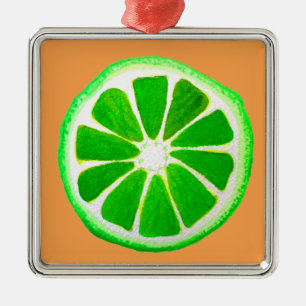 Ornement Carré Argenté Pop art agrumes citron vert fruit original aquarel