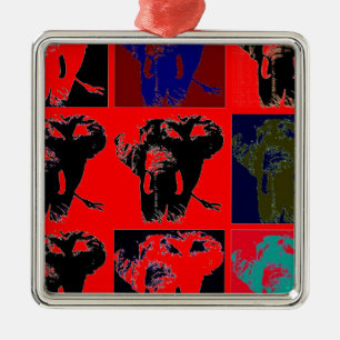 Ornement Carré Argenté Pop Art Elephants