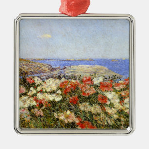 Ornement Carré Argenté Poppies sauvages sur les îles de Shoals