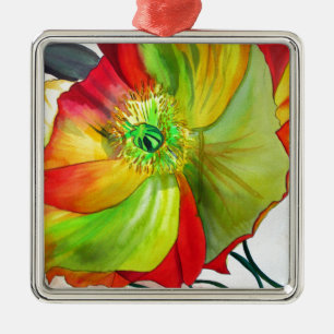 Ornement Carré Argenté Poppy Art macro poppy
