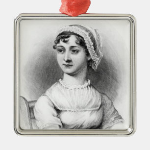 Ornement Carré Argenté Portrait de Jane Austen
