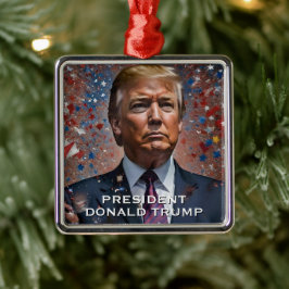 Ornement Carré Argenté Portrait moderne du président Donald Trump