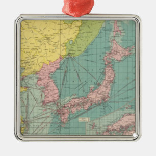 Ornement Carré Argenté Ports chinois et japonais