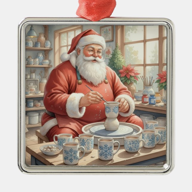 Ornement Carré Argenté Pottery Painting Santa Claus  (Devant)