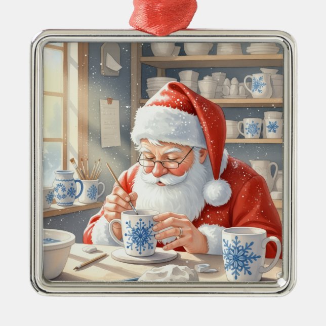 Ornement Carré Argenté Pottery Painting Santa Claus  (Devant)