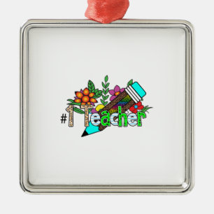 Ornement Carré Argenté Premier enseignant