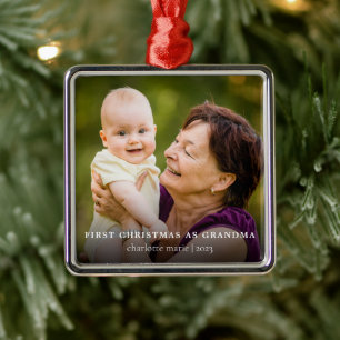 Ornement Carré Argenté Premier Noël Comme Grand-Mère Élégant Fête Photo